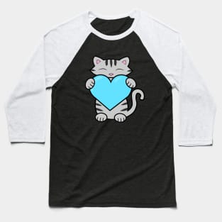 Grey cat holding a blue heart Baseball T-Shirt